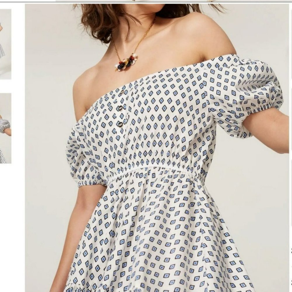 CAROLINE CONSTAS |  NWOT Bardot Flounce Midi Puff Sleeve DesignerDress (Size S) - Picture 4 of 14